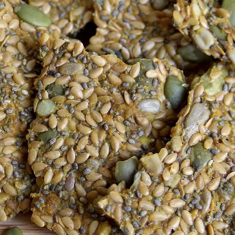 Gluten free seed crackers closeup Gluten free seed crackers closeup